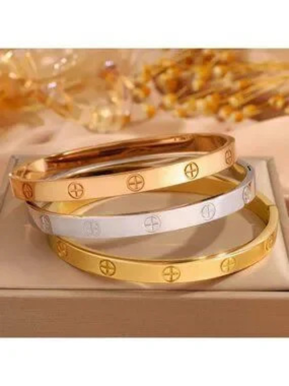 18K Gold Plated Screw Cross Design Bracelet Tarnish Resistant